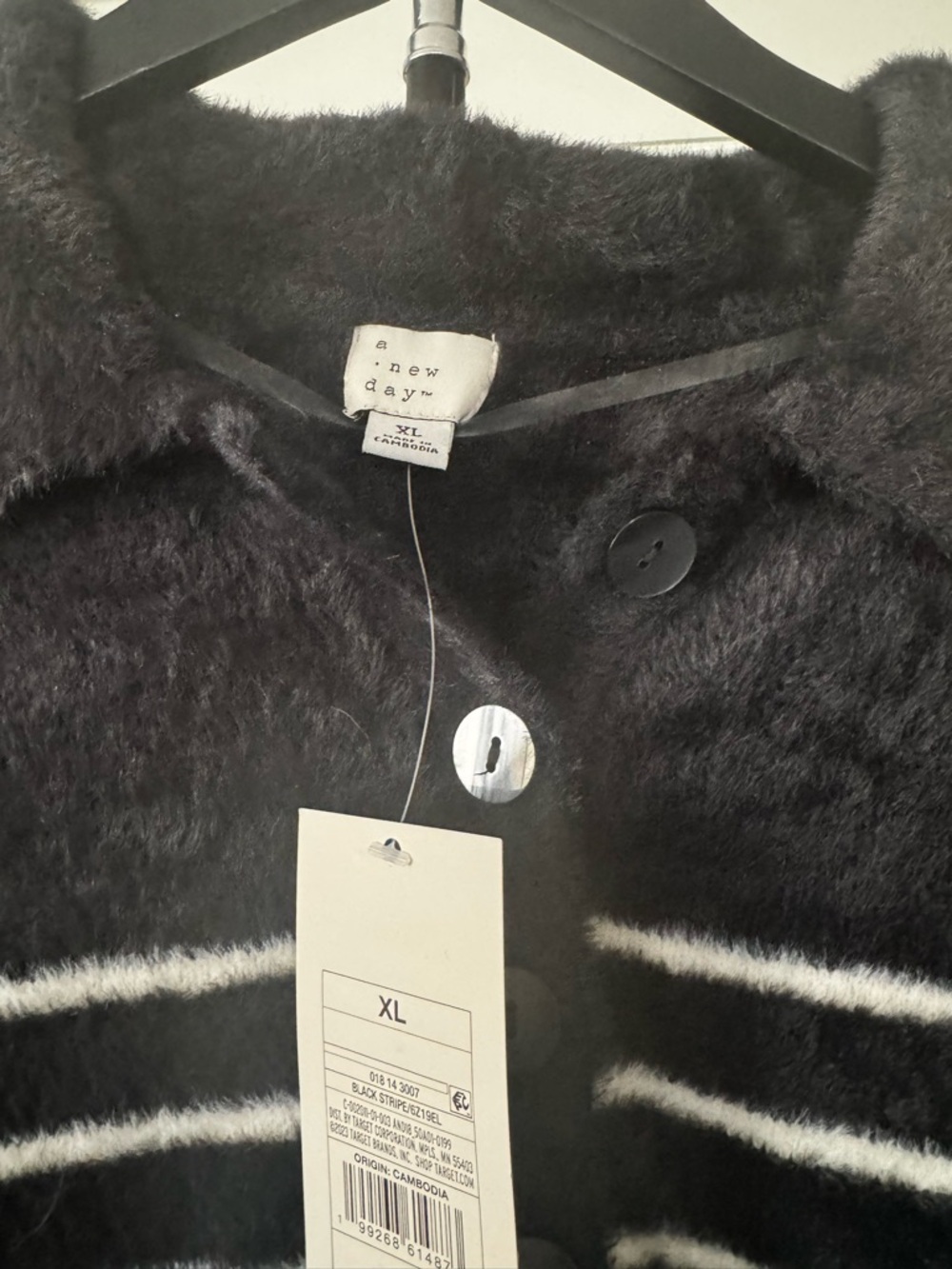 a new day Black Fuzzy Striped Polo Cardigan - Picture 2 of 4